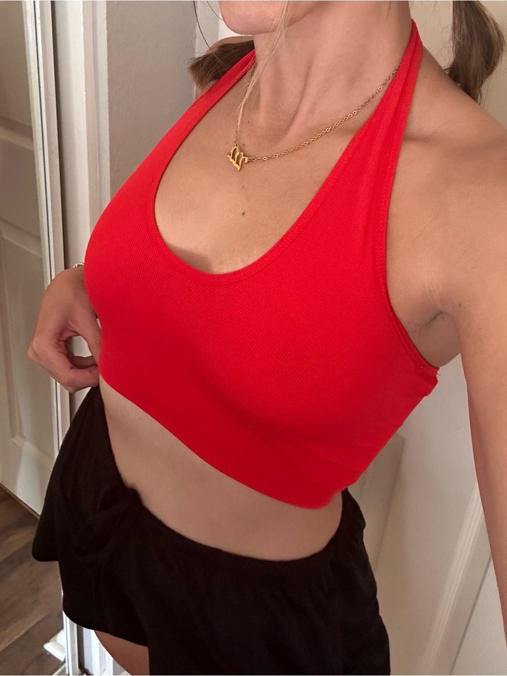 Fashion Nova Vibrant Red Ribbed Halter Crop Top